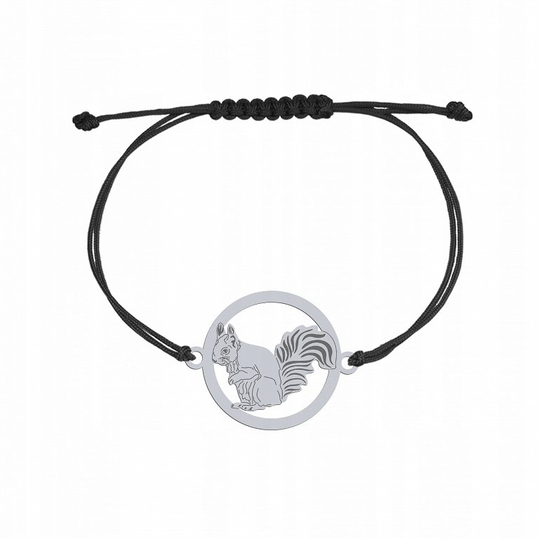 Bransoletka Srebrna z Wiewiórką Sznurek 925 Grawer Dedykacja Prezent