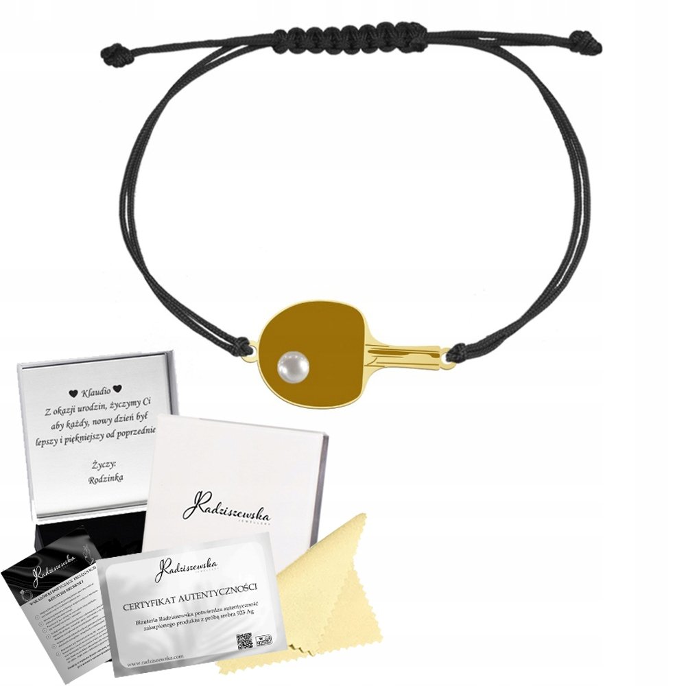 Bransoletka Złota Tenis Stołowy SREBRO 925 Prezent Sznurek GRAWER GRATIS