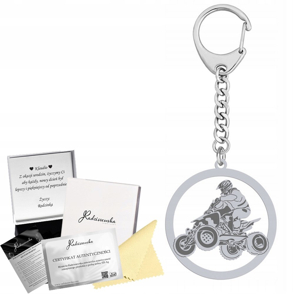 Brelok do kluczy Quad SREBRO 925 Prezent GRAWER ŻYCZENIA GRATIS