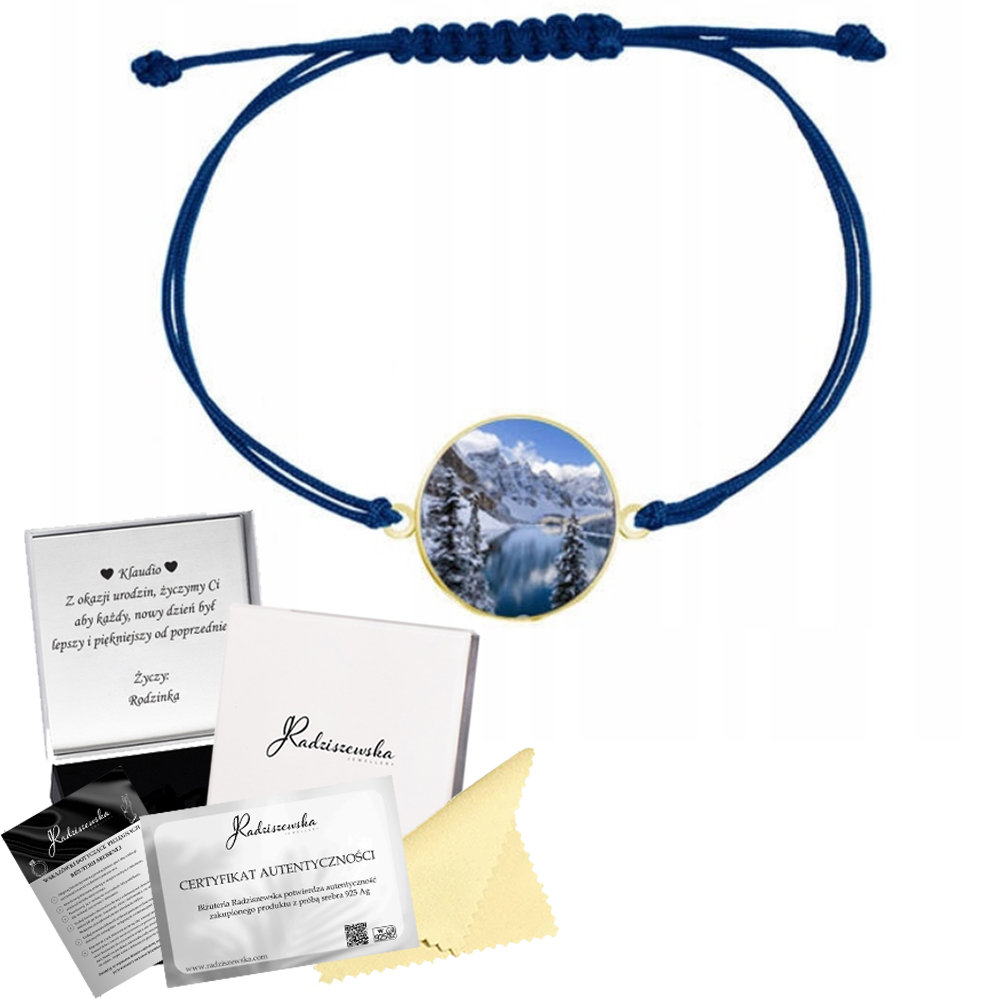 Bransoletka Złota Góry Jezioro Zdjęcie Prezent Srebro 925 GRAWER GRATIS