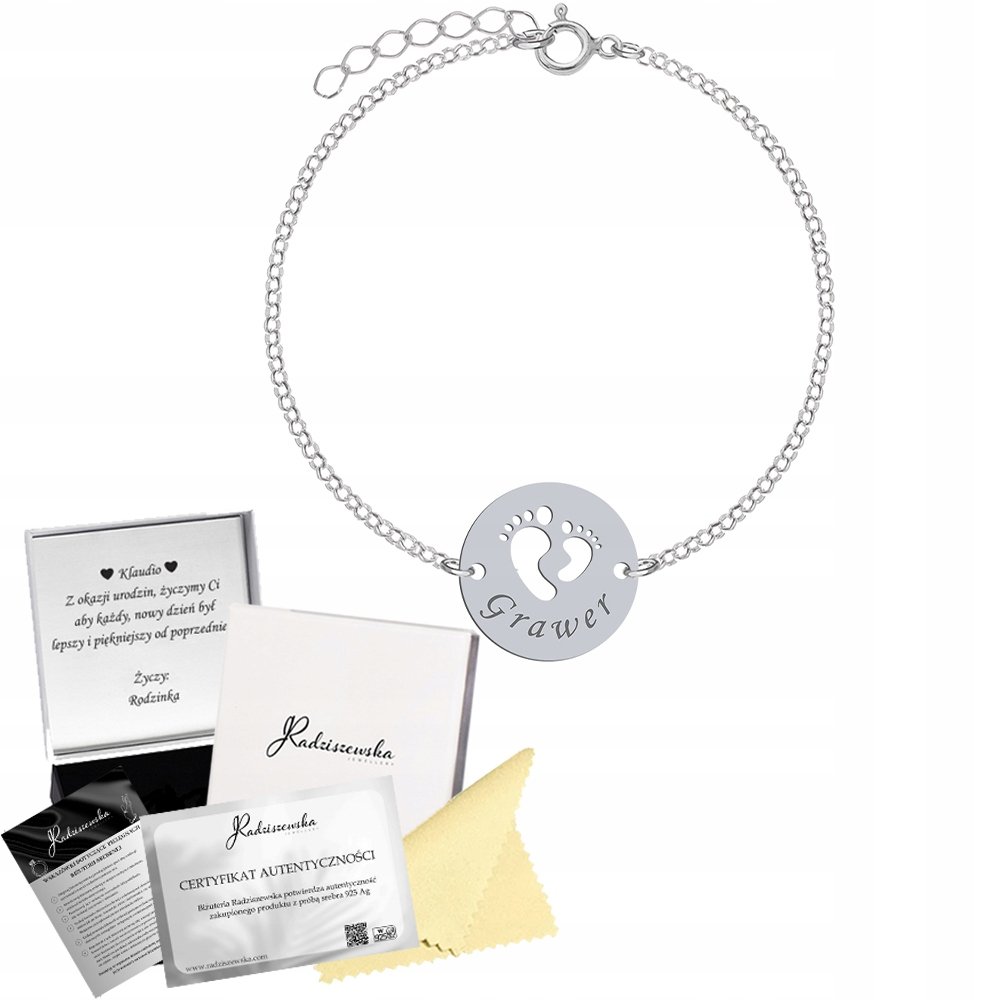Bransoletka Srebrna dla Mamy z Imieniem Dziecka 925 GRAWER DEDYKACJA GRATIS