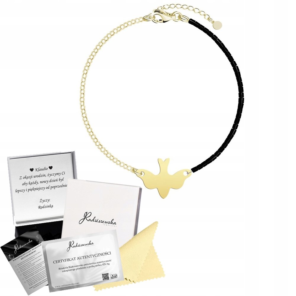 Złota Bransoletka z Gołębica Duch Święty 925 Prezent GRAWER GRATIS