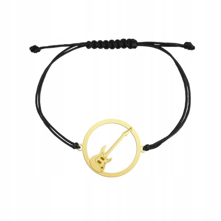 Bransoletka Złota Gitara Elektryczna 925 Sznurek Prezent Muzyka GRAWER