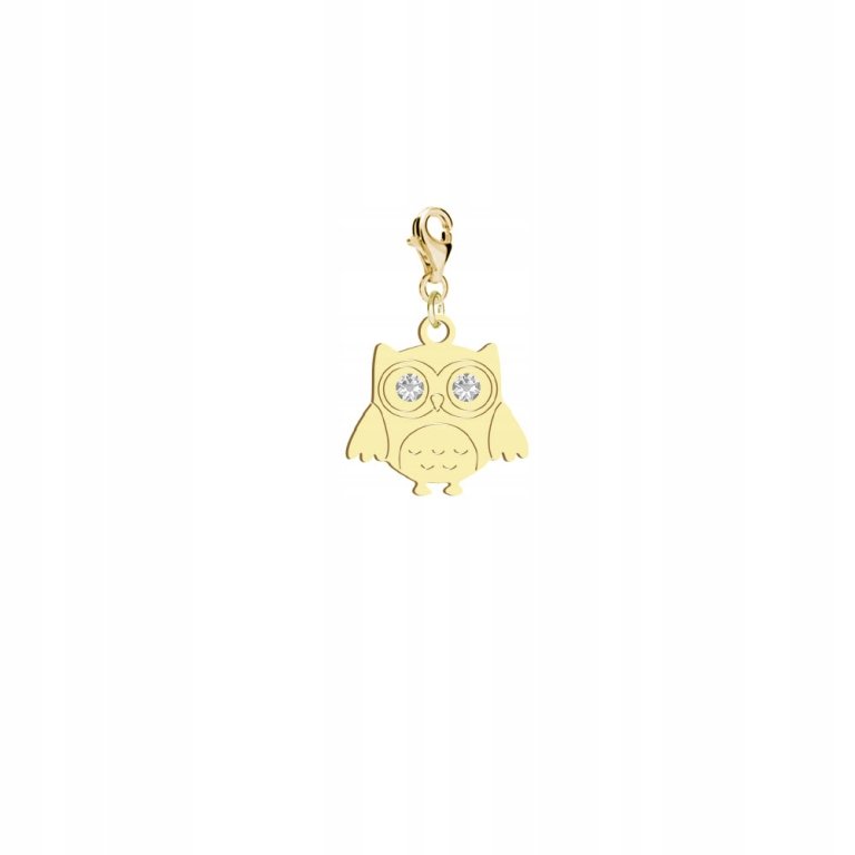 Pozłacany Charms SOWA DEDYKACJA GRATIS