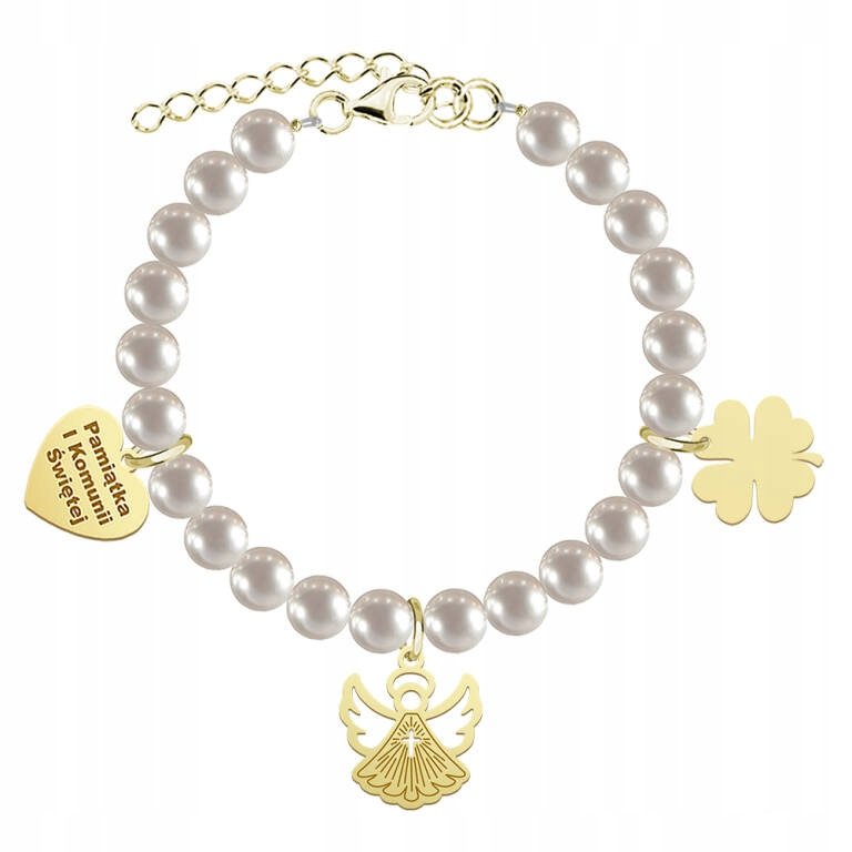 I KOMUNIA ŚWIĘTA Pozłacana Bransoletka z Aniołkiem