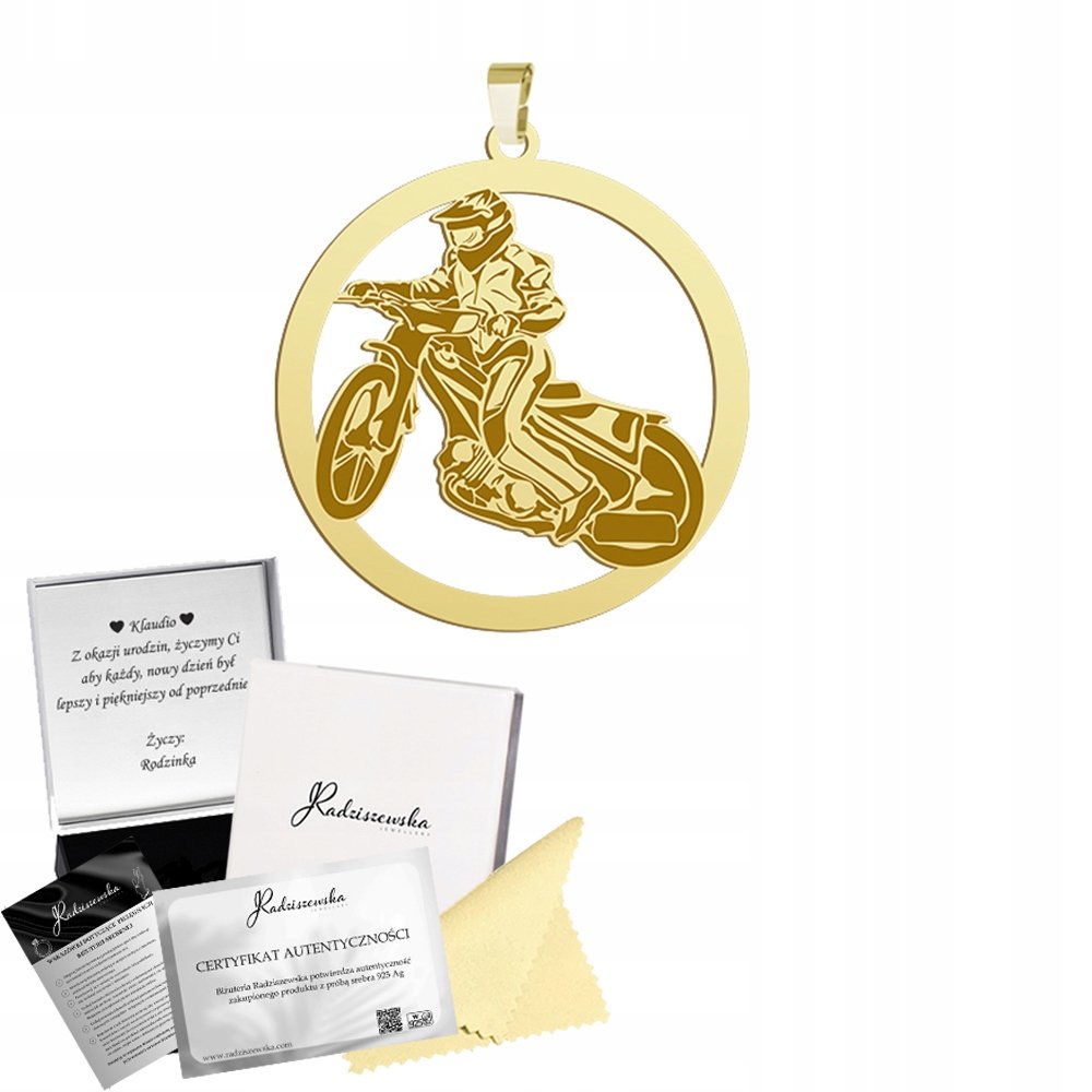 Złota Zawieszka Żużel Speedway Srebro 925 Prezent Biżuteria GRAWER GRATIS
