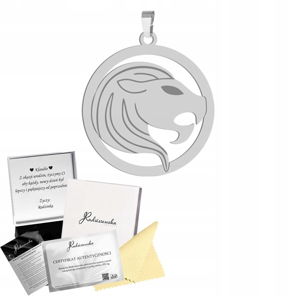 Zawieszka Srebrna Znak Zodiaku LEW Srebro 925 Prezent Dedykacja Gratis