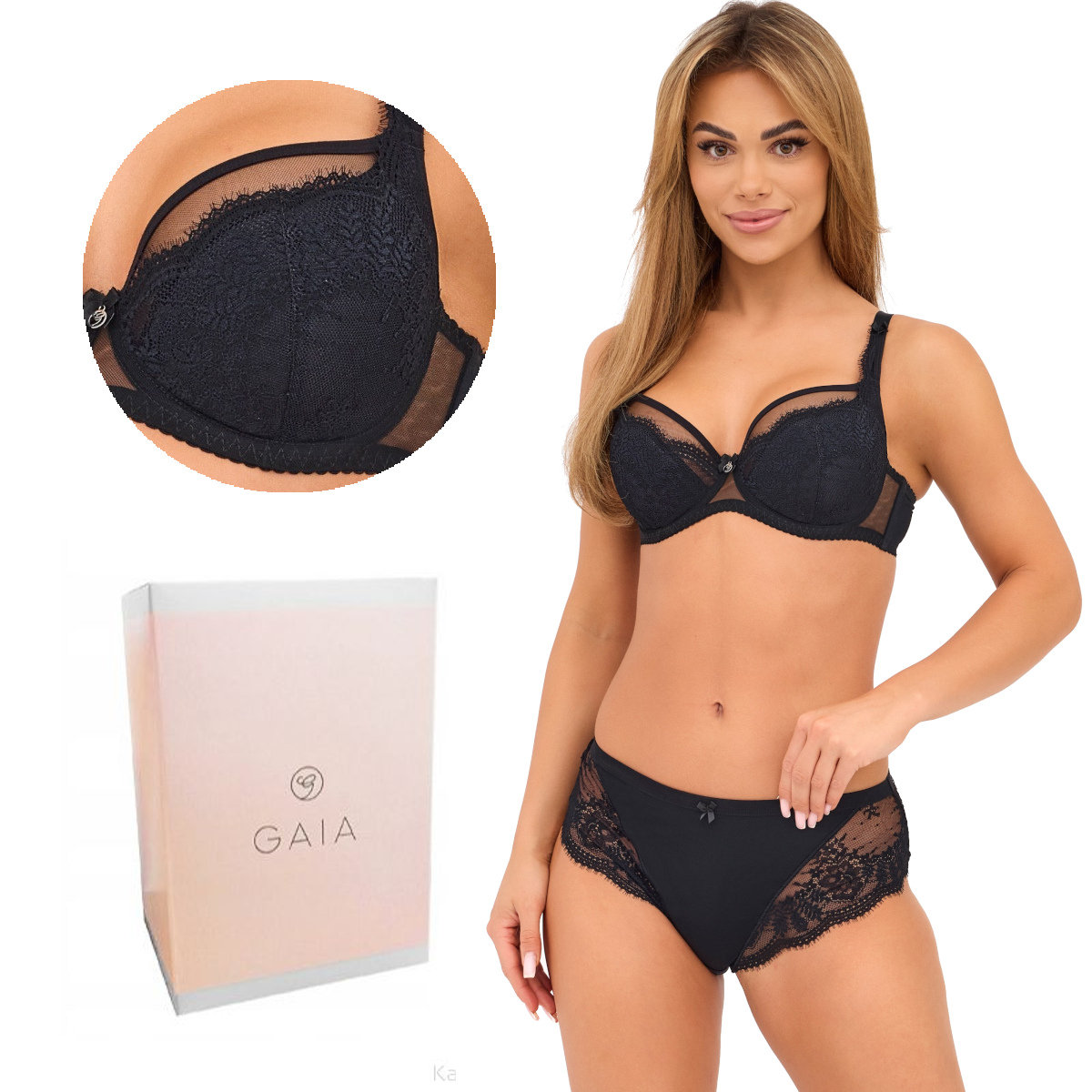 Biustonosz z koronką GAIA Semi-Soft Elin 1263 półusztywniany czarny  70H