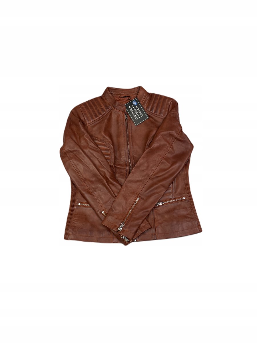 Skórzana kurtka damska brązowa REAL LEATHER M