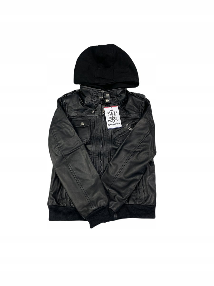 Skórzana kurtka damska kaptur REAL LEATHER M