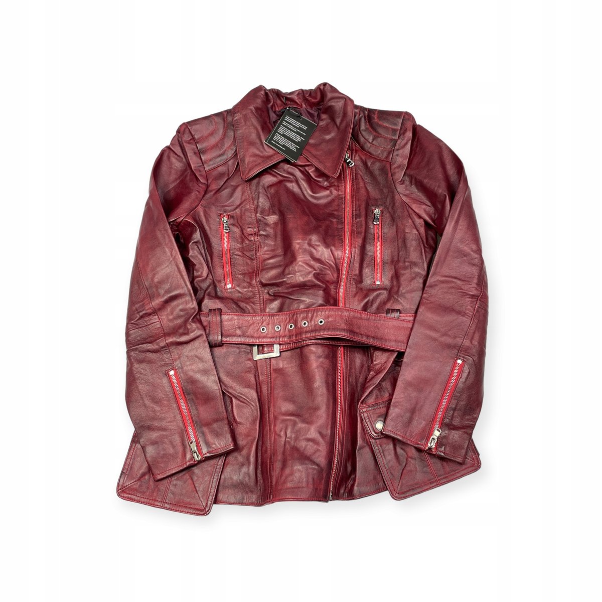 Skórzana kurtka damska bordowa REAL LEATHER XL