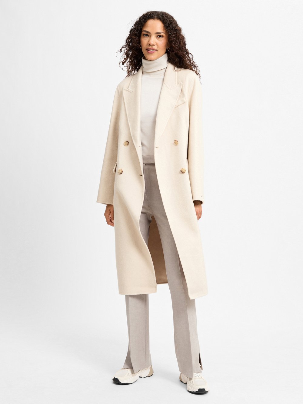 Tommy Hilfiger Płaszcz damski Kobiety Wełna beżowy jednolity, 36