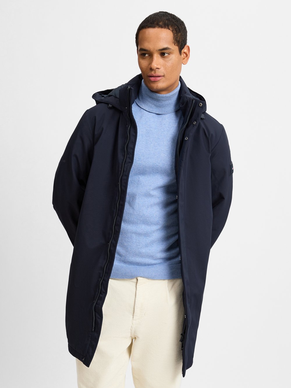 Tommy Hilfiger Parka męska Mężczyźni Sztuczne włókno niebieski jednolity, M