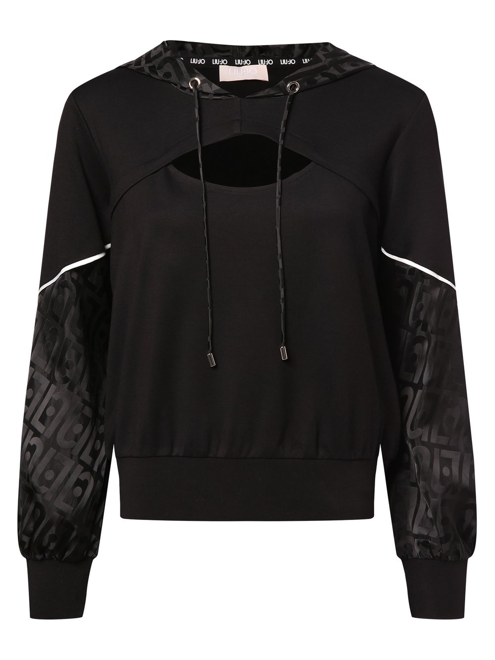 Liu Jo Collection Damski sweter z kapturem Kobiety wiskoza czarny jednolity, XL