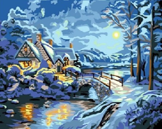 Diamentowa Mozaika Zima Noc Nad Potokiem 30x40