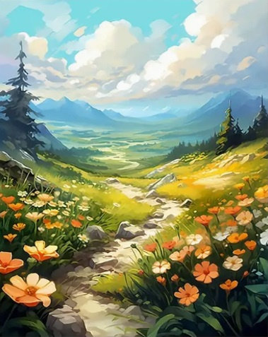 Diamentowa Mozaika Krajobraz Idąc Górską Ścieżką, 30x40