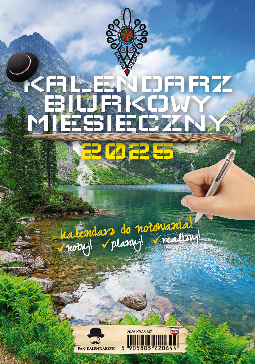 Pan Kalendarzyk, kalendarz 2025 biurkowy pionowy miesięczny ze zdjęciem kba5 mz