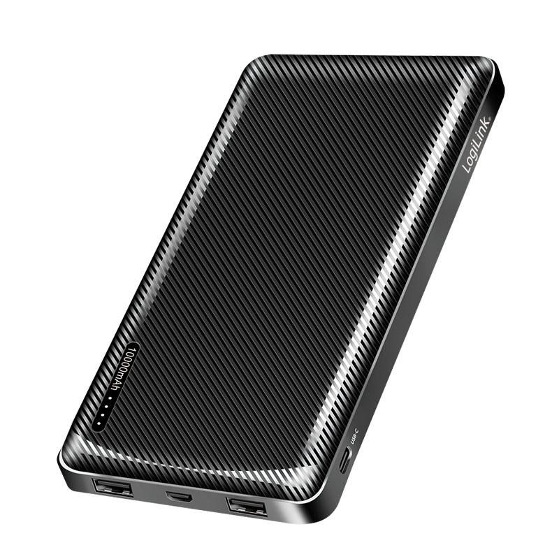 Power bank 10000 mAh, 2x USB-A, USB-C, szybkie ładowanie, LogiLink, czarny