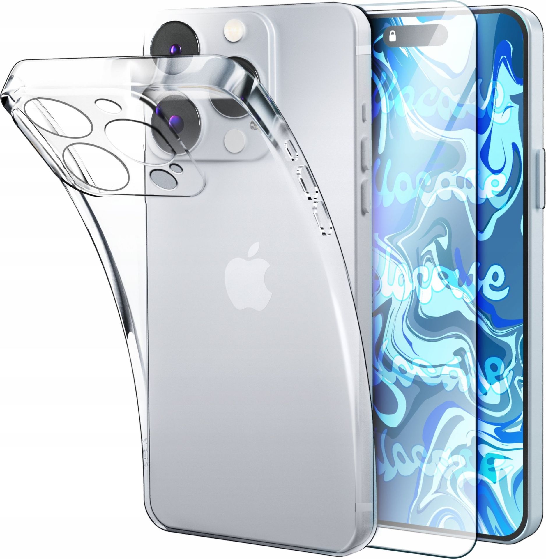 Hello Case Etui do Apple iPhone 16 Pro Gumowe Silikon Przezroczyste SZKŁO HARTOWANE