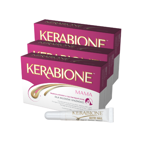 3 x Kerabione Mama tabl. + Nutri Nail - 3 x tabletki na włosy dla kobiet w ciąży i karmiących + serum do paznokci - 3 x 60 tabletek + 8 ml