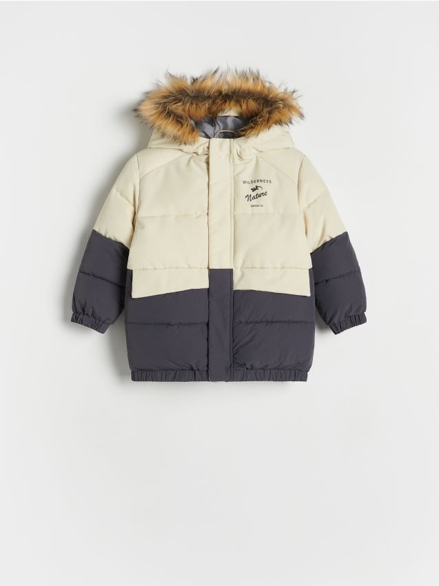 Reserved - Ocieplana kurtka z kapturem - kremowy