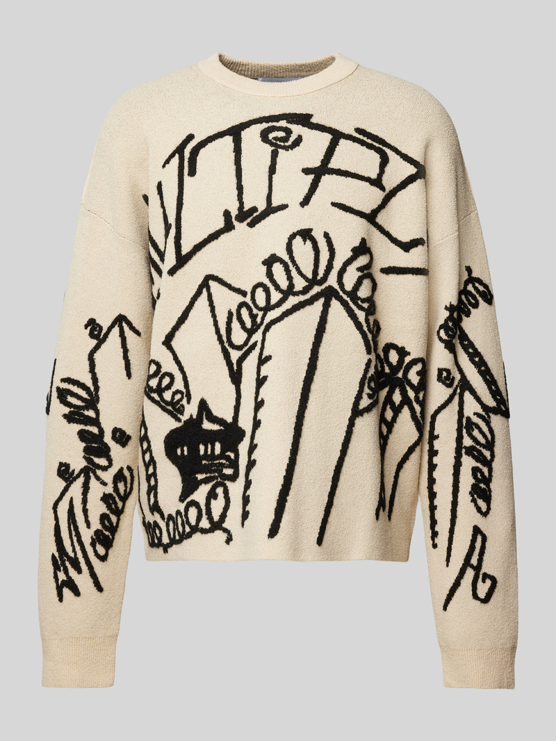Sweter z dzianiny z nadrukami z napisem