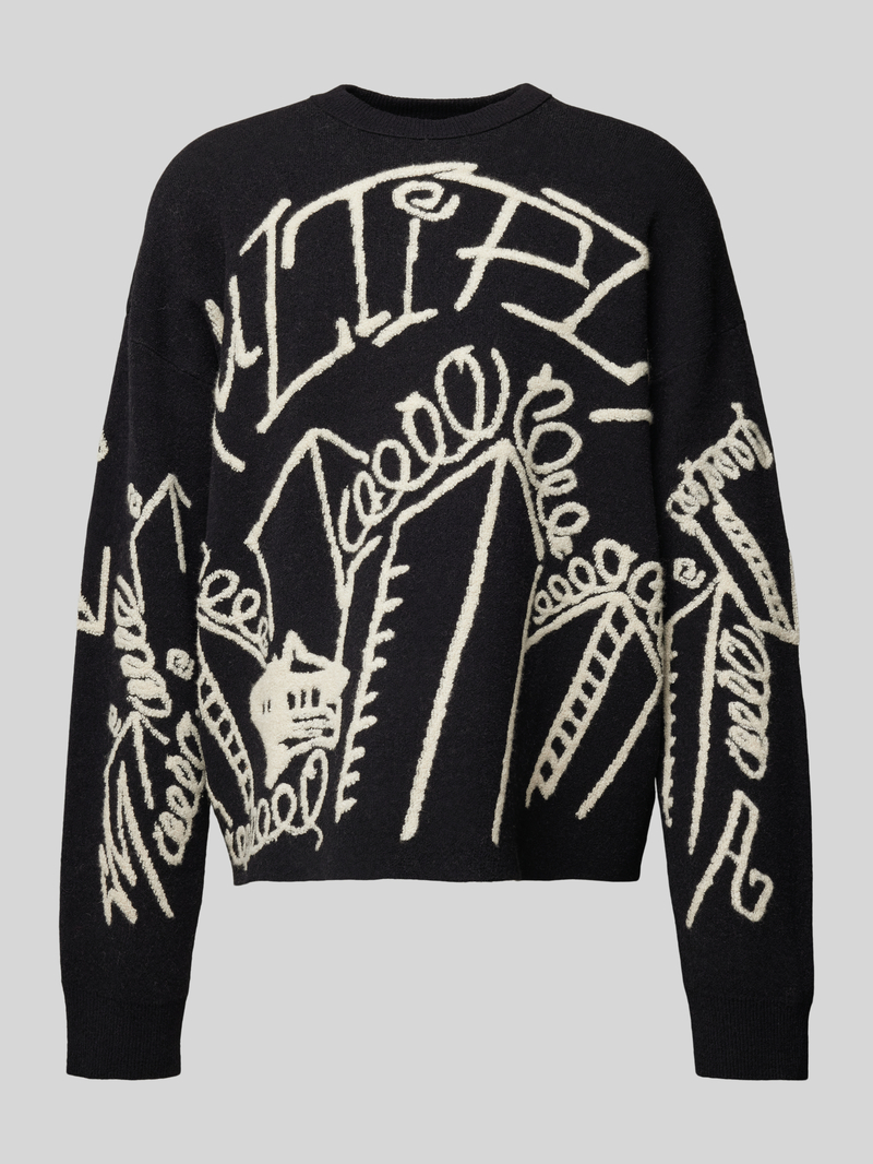 Sweter z dzianiny z nadrukami z napisem
