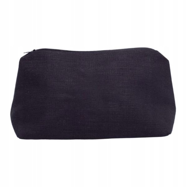 Kosmetyczka z Naturalnego Lnu Czarna z Czerwoną Podszewką 15x25 cm