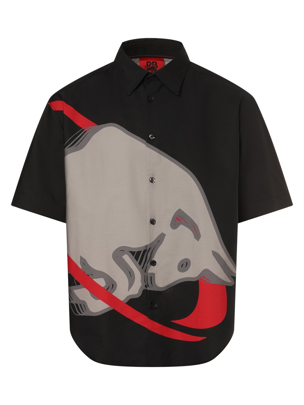 HUGO Koszulka męska - Ebull_RB Mężczyźni Modern Fit Bawełna czarny|szary|czerwony wzorzysty, XL