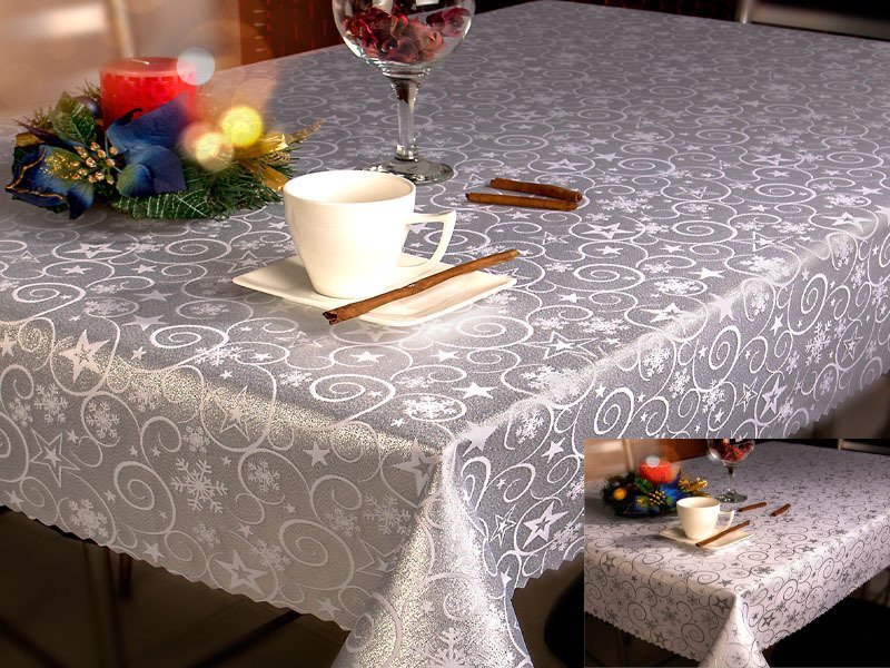 Dwustronny Bieżnik Plamoodporny Świąteczny Gwiazdy Srebrny 2299 WYPRZEDAŻ-40x140 cm