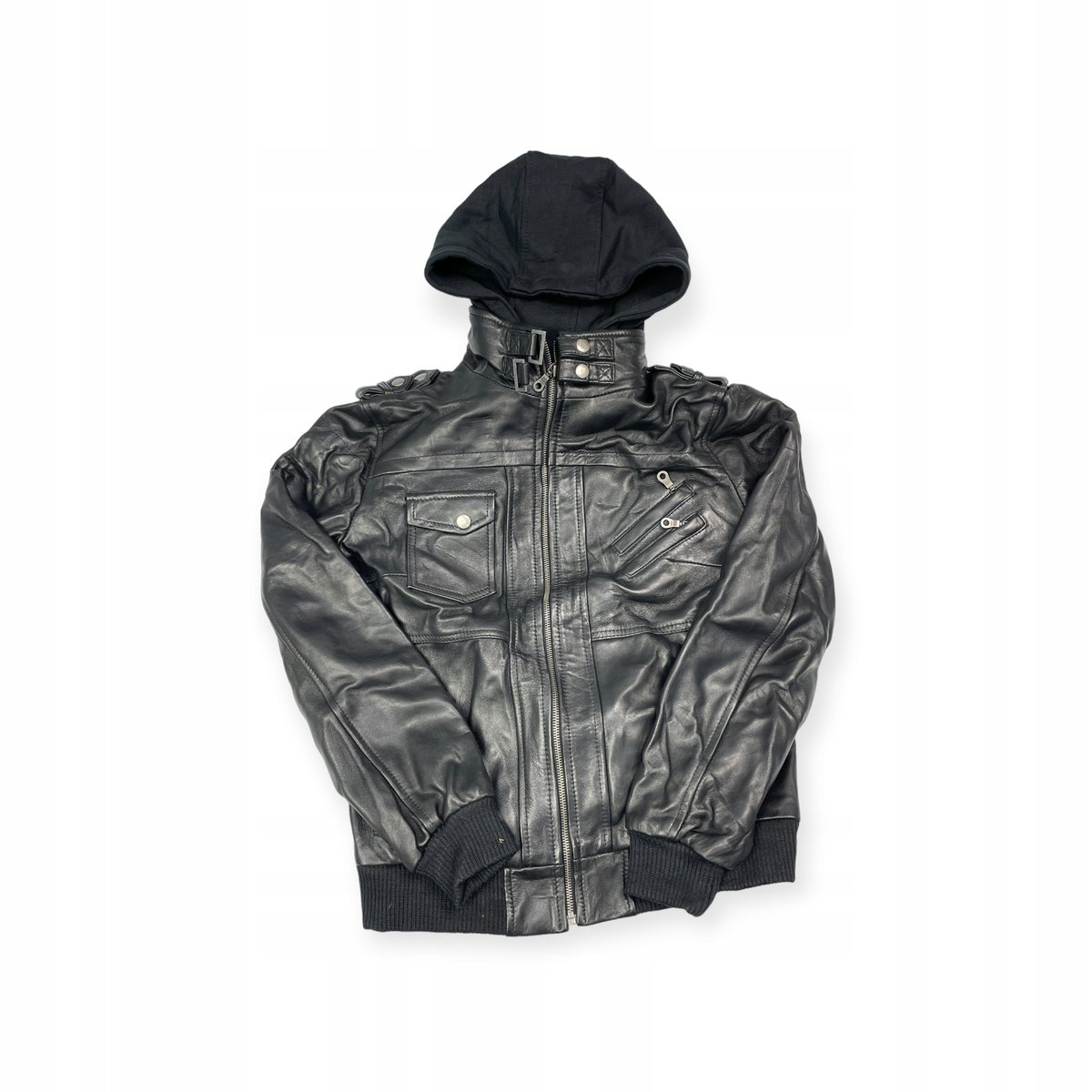 Skórzana kurtka damska kaptur REAL LEATHER M