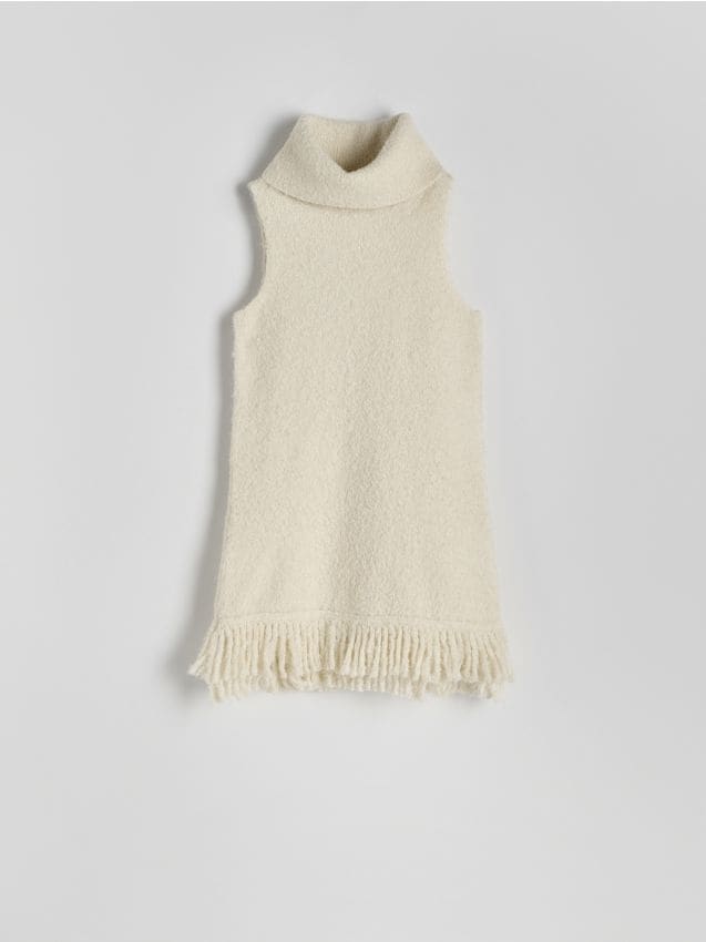 Reserved - Dzianinowa kamizelka z golfem - kremowy