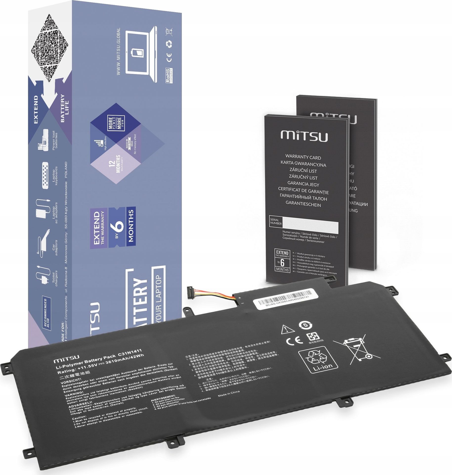 Bateria Mitsu Bateria C31N1411 Asus Zenbook UX305 U305F U305FA UX305CA UX305FA