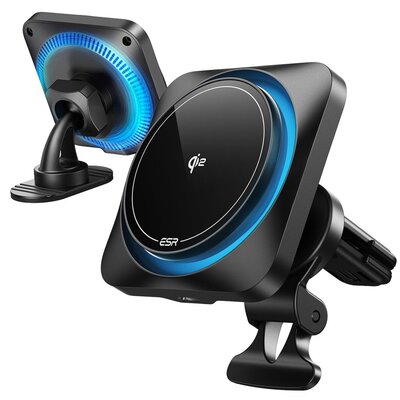 Ładowarka ESR ESR HALOLOCK CRYOBOOST MAGNETIC MAGSAFE DASHBOARD & VENT CAR MOUNT WIRELESS CHARGER QI2 15W FROSTED ONYX