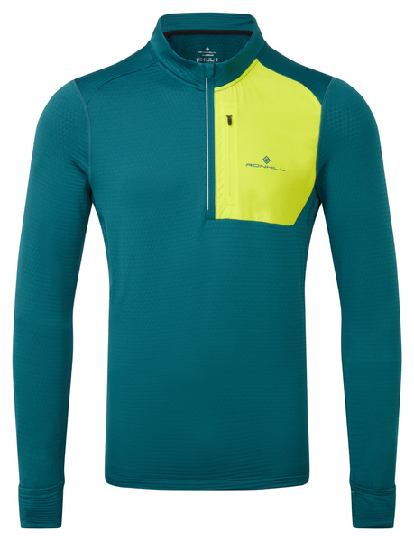RONHILL Bluza biegowa męska TECH WINTER 1/2 ZIP deep teal/acid