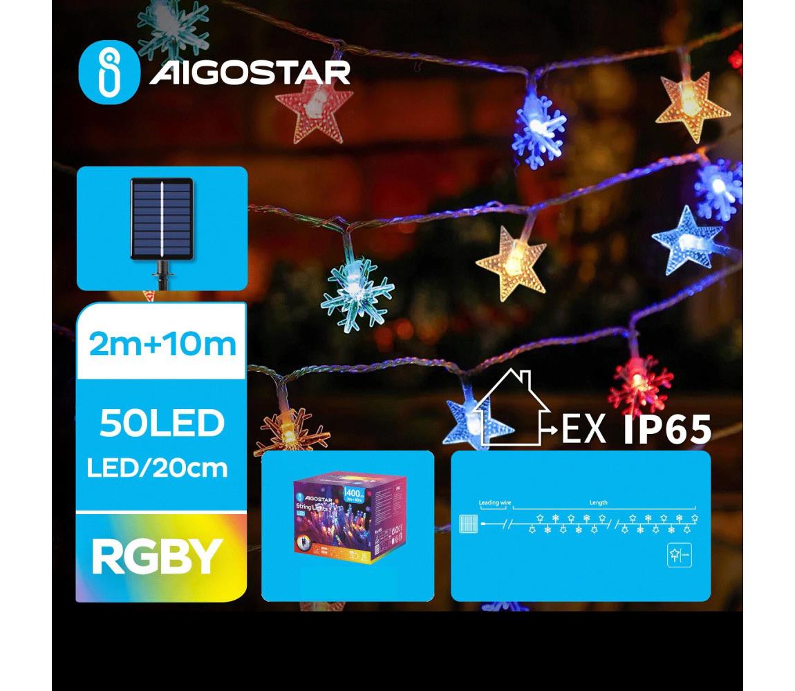 Aigostar - LED Solarny łańcuch bożonarodzeniowy 50xLED/8 funkcji 12m IP65 wielobarwny