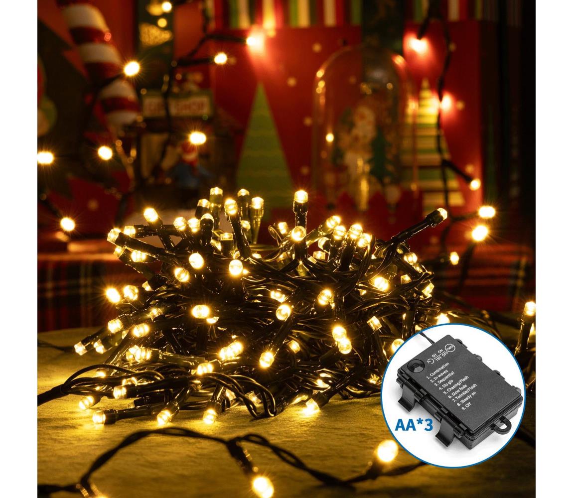 Aigostar LED 300xLED 15,3m IP44 8 funkcí 3xAA ciepła biel