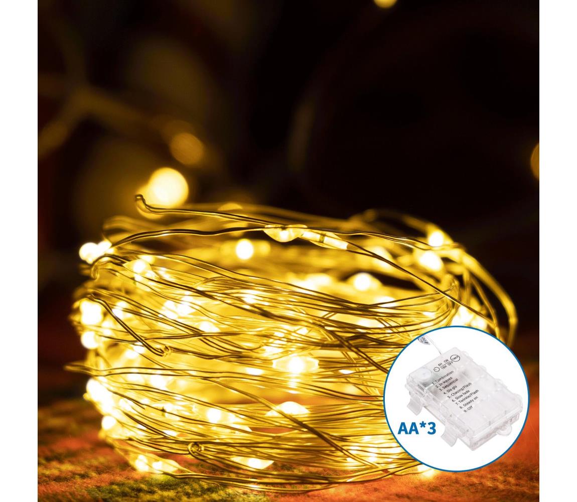 Aigostar -LED Zewnętrzny łańcuch bożonarodzeniowy 150xLED/8 funkcji 3xAA 15,3m IP44 ciepła biel