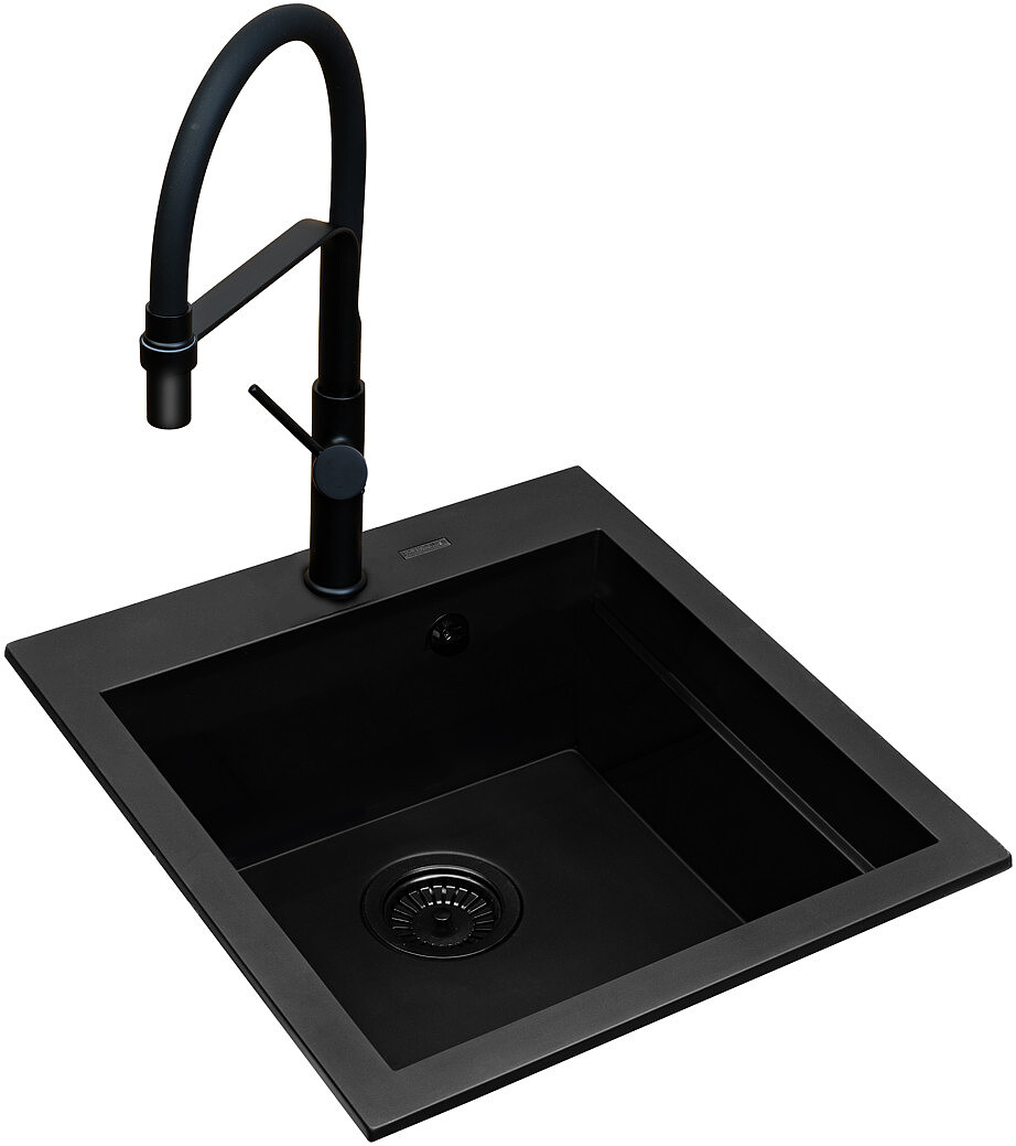 Zestaw granitowy Pyramis Zlewozmywak Siros 47x51,5 1B Black Edition + Bateria Flexos