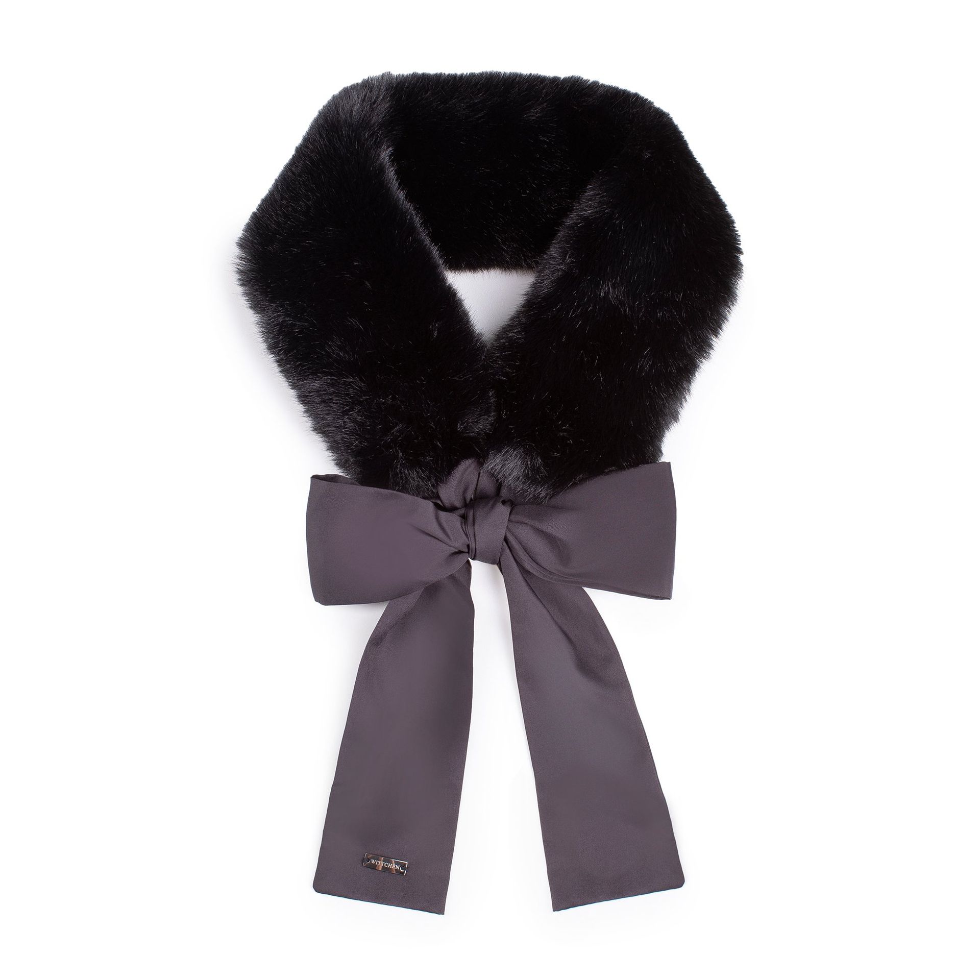 Damski szalik ze sztucznym futerkiem czarny