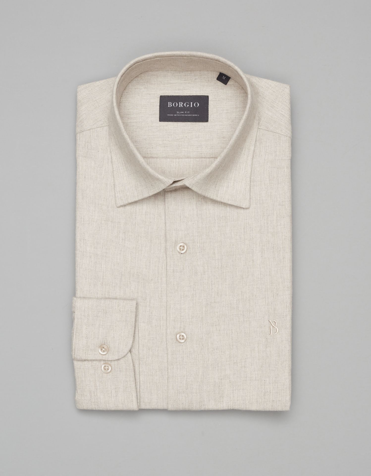 koszula flumeri 00510 długi rękaw beżowy slim fit