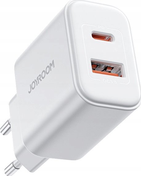 Ładowarka Joyroom Szybka dwuportowa ładowarka sieciowa 20W USB-C / USB-A Joyroom JR-TCF05 - biała + kabel USB-C - Lightning 1m