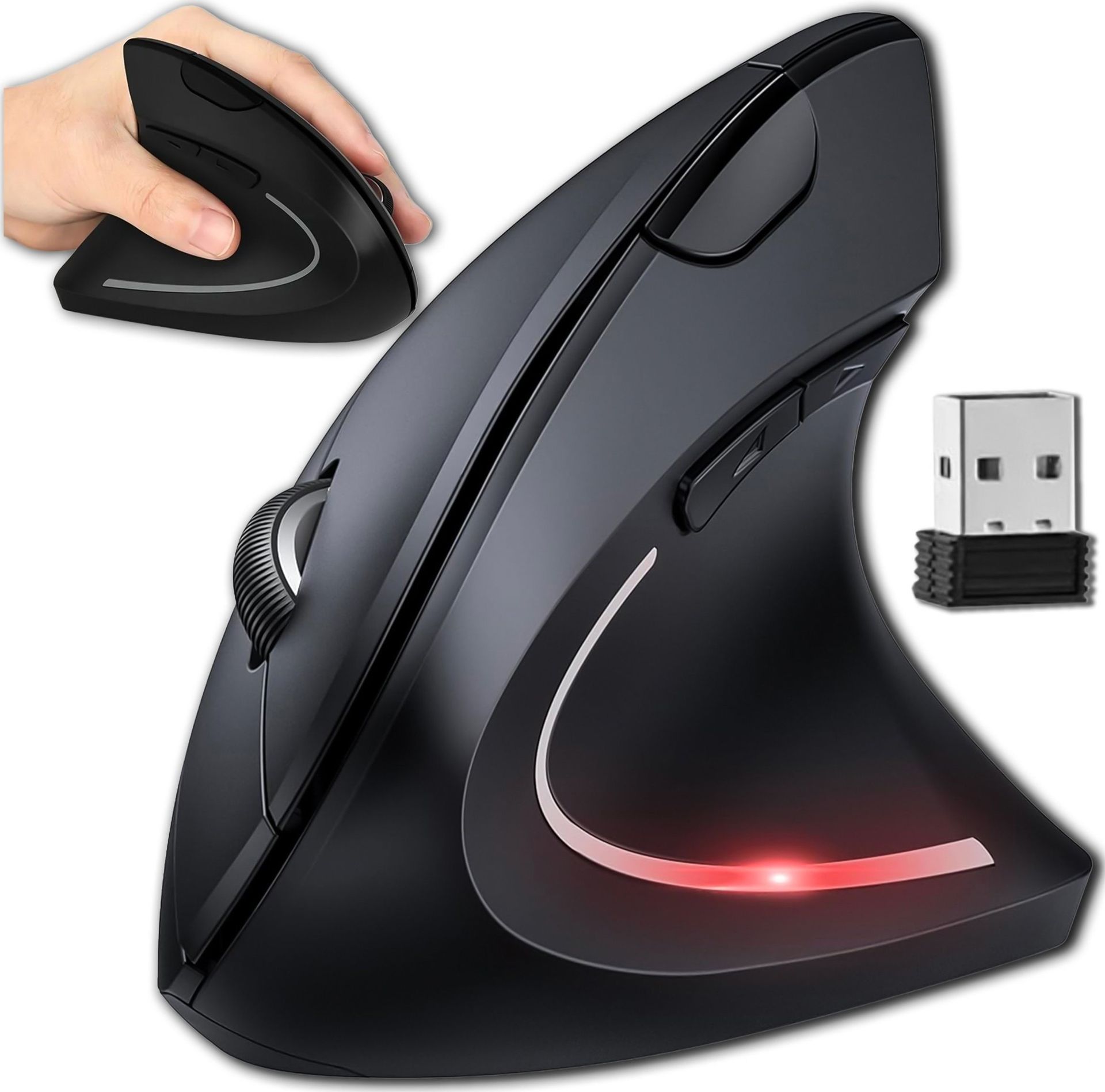 Alogy Myszka bezprzewodowa wertykalna mysz gamingowa pionowa ergonomiczna do laptopa PC praworęczna cicha Czarna