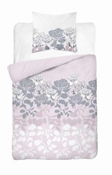 Detexpol Pościel satynowa 140x200 różowa jasna szara biała kwiaty liście 5090 A Home Satin 11