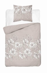 Detexpol Pościel satynowa 140x200 beżowa jasna biała kwiaty liście 5086 A Home Satin 11