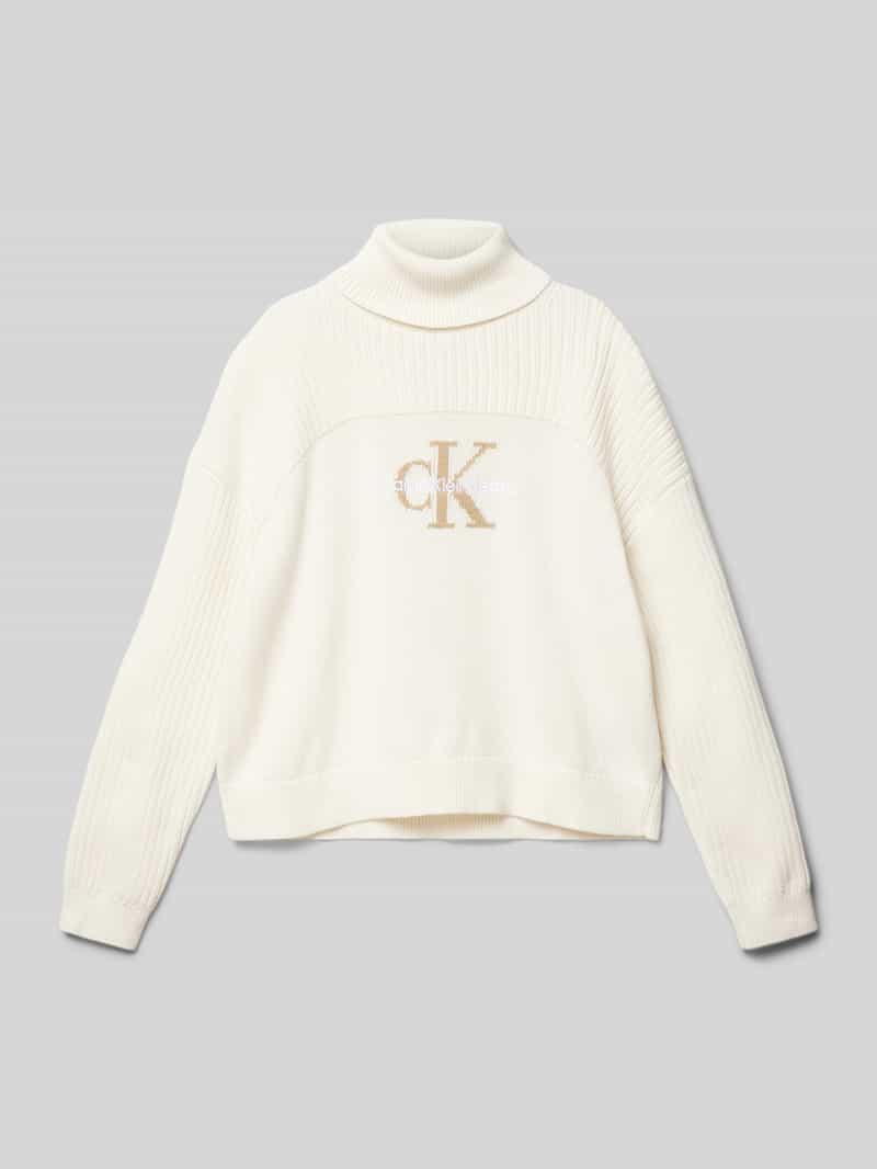 Sweter z wywijanym kołnierzem i wyhaftowanym logo