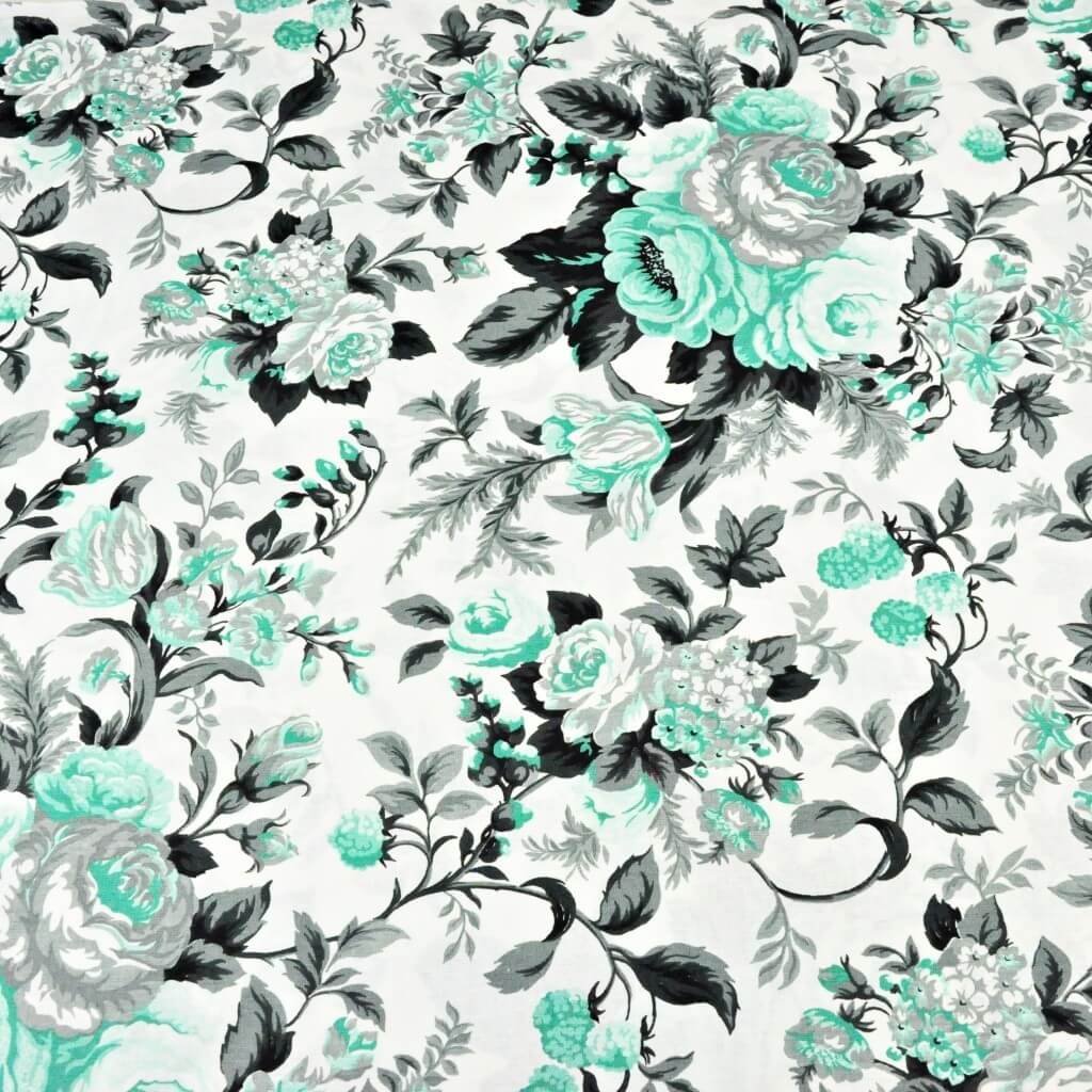 Tkanina bawełniana kwiaty róże cygańskie miętowo szare