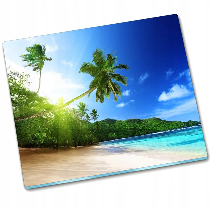 Mocna deska do krojenia ze szkła hartowanego Plaża na Seszelach - 60x52