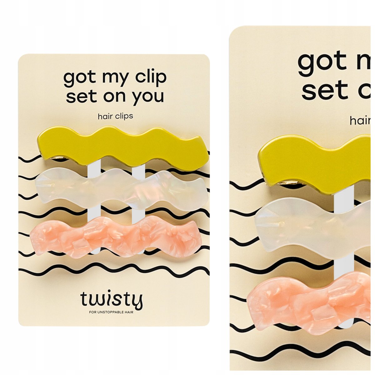 Nutridome, Zestaw falowanych spinek do włosów - perłowa, zielona, różowa Twisty, 3 szt.