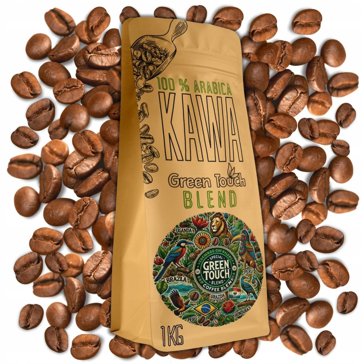 Kawa Ziarnista 100% Arabica Green Touch Blend 1 Kg Brazylia Uganda Peru